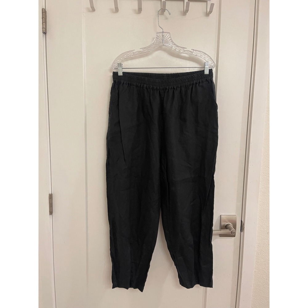 100%‎ Linen Black Capri Pants Chic Breathable Beachy Euro Coastal Minimalist